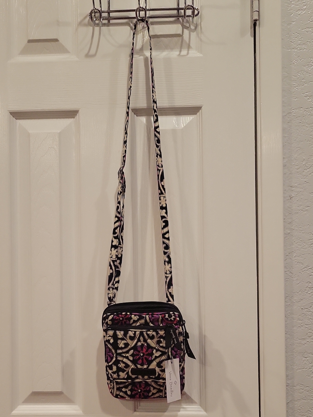 Vera Bradley Black, Cream & Purple Printed Quilted Crossbody